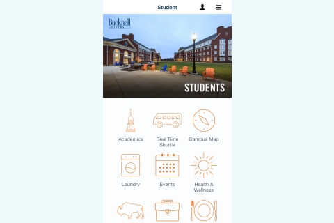 Screenshot of the homepage within the Bucknell app