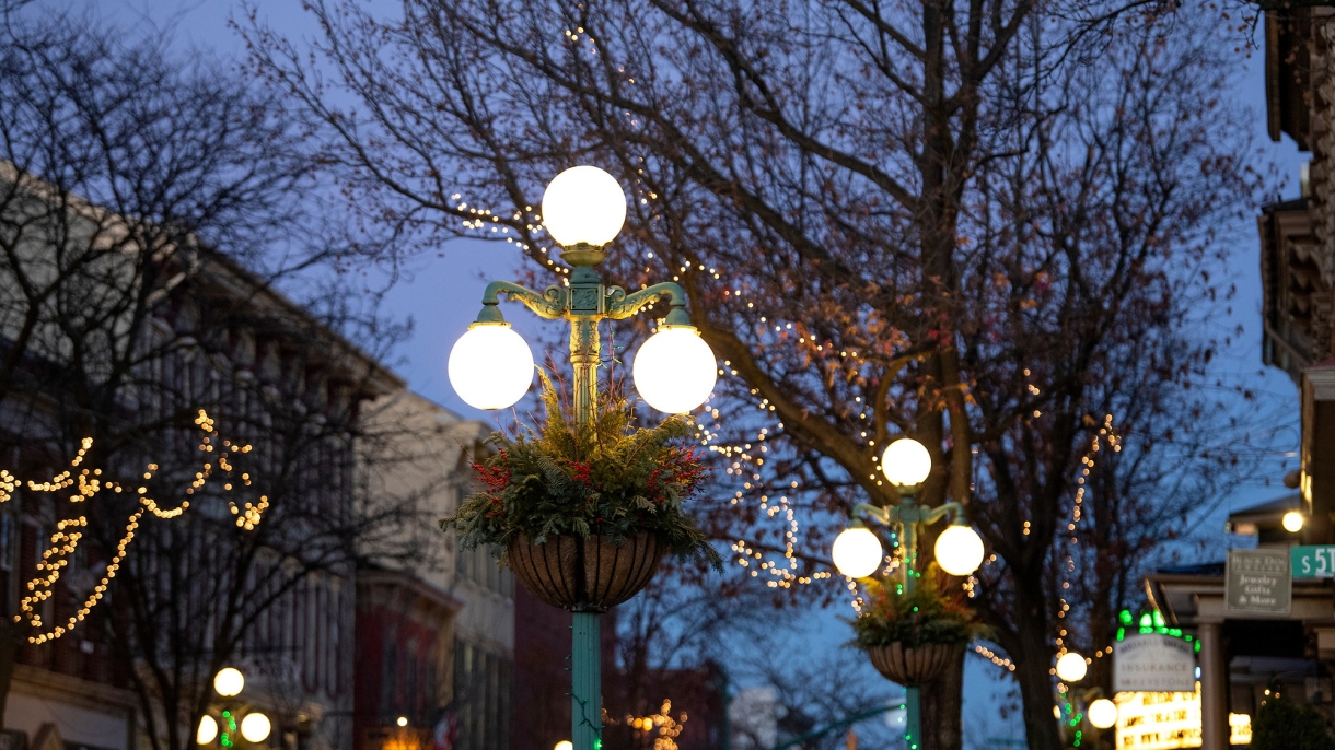 Downtown Lewisburg on a winter evening.