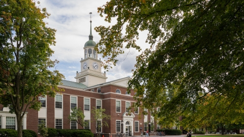 Bertrand library is framed by leaves