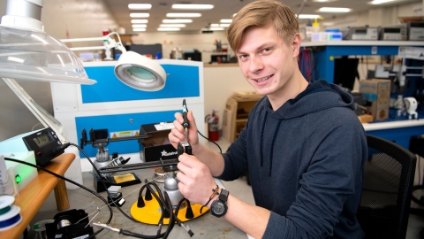 Jack Casturo &#039;24 works in electrical enginering lab