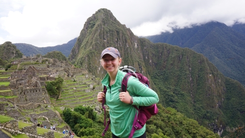 A student hiking Machu Picchu