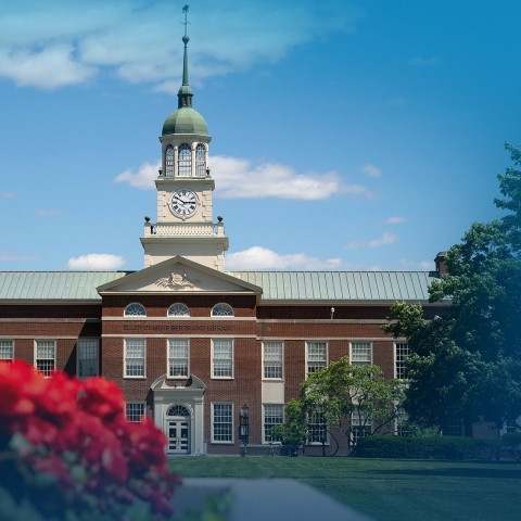 Exterior of Bertrand Library in the summer