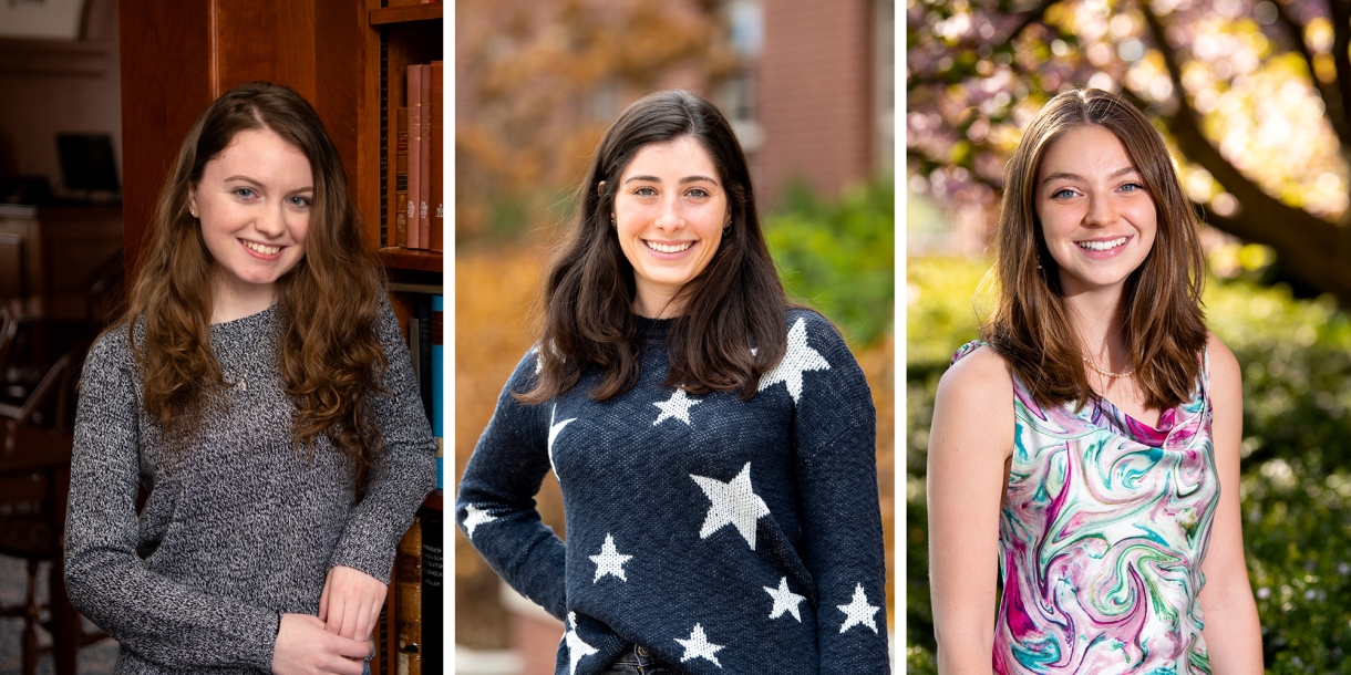 Portraits of students Giuliana Ferrara, Genevieve Block, and Lily Shorney