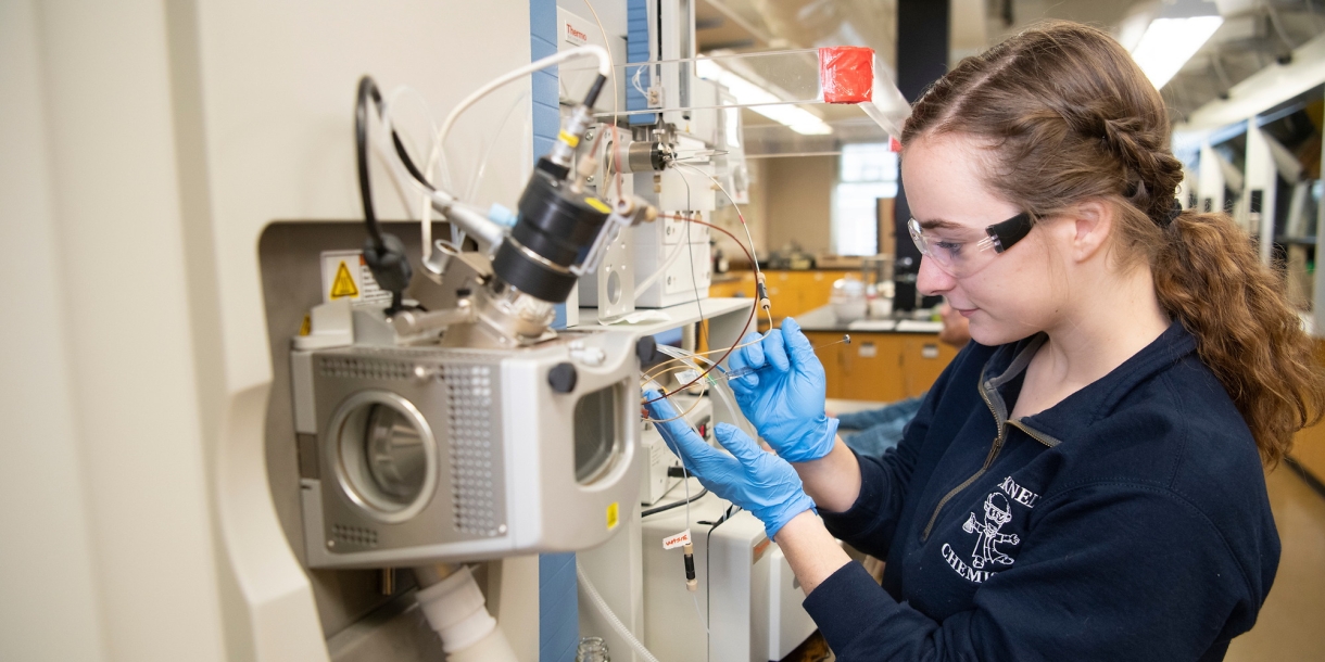 Student working in a science lab