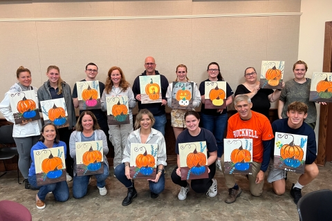 Masterpieces created by alumni, students and family members during Sunday&#039;s Paint &amp; Sip Art Class.