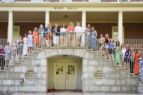 Pi Phi group photo on the stairs