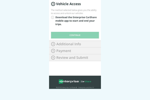 Enterprise CarShare acknowledge download application screen