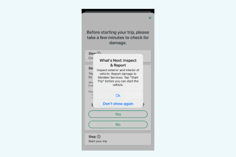 Enterprise carshare initial damage inspection application screen