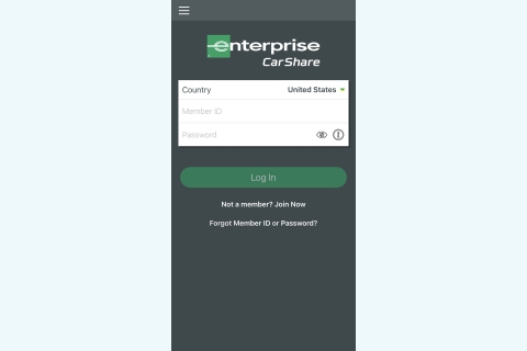 Enterprise CarShare sign in and join now application screen