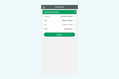 Enterprise CarShare Start Booking application screen