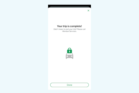 Enterprise CarShare your trip is complete application screen