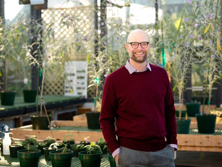 Portrait of Chris Martine inside of the Rooke Science greenhouse