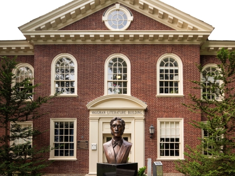 Statue in front of Vaughan Literature Building