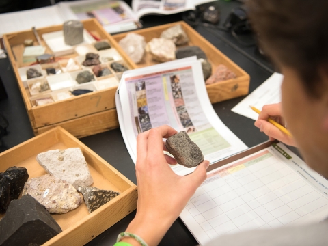 Student in geology lab