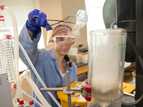 Student experimenting with dry ice