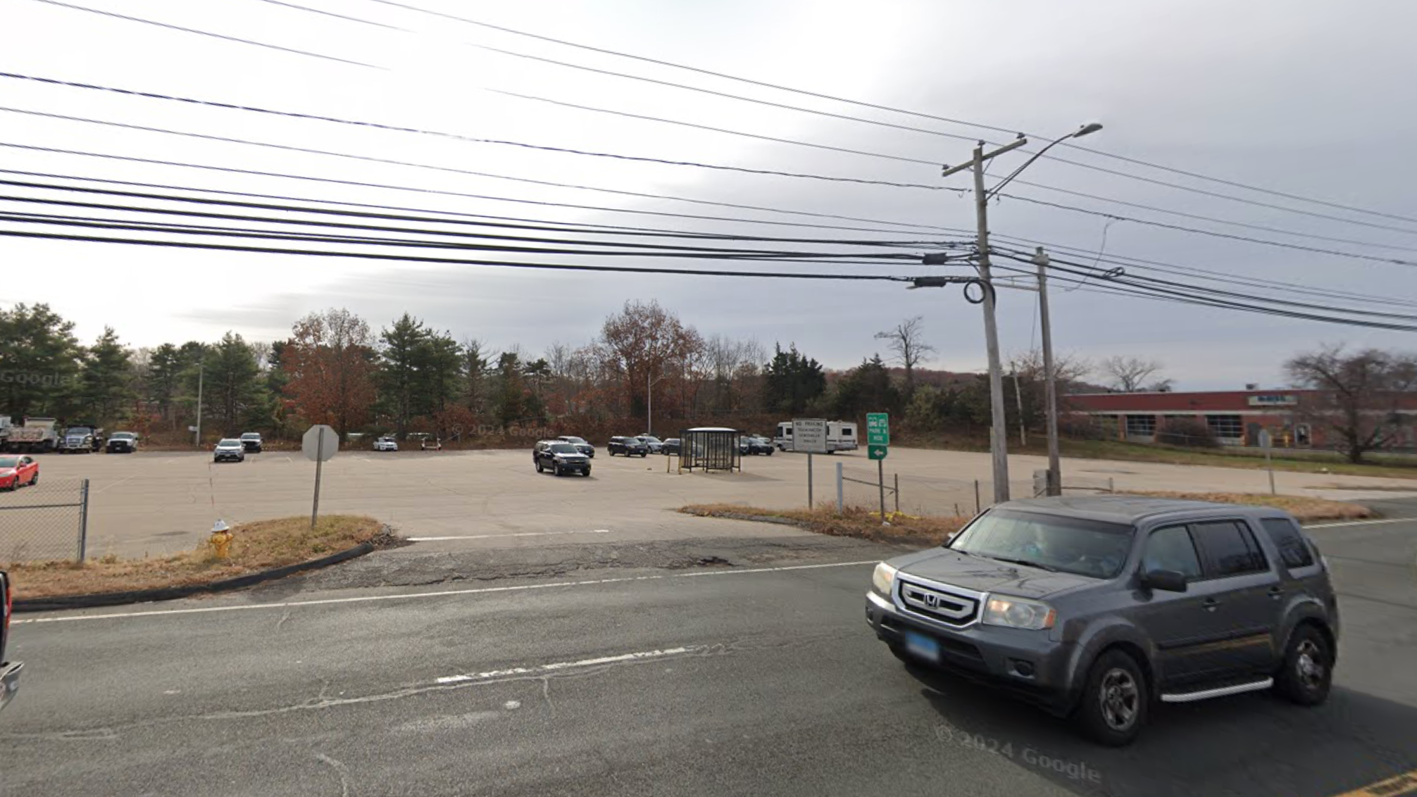 Street view of the Vernon park and ride shuttle stop location