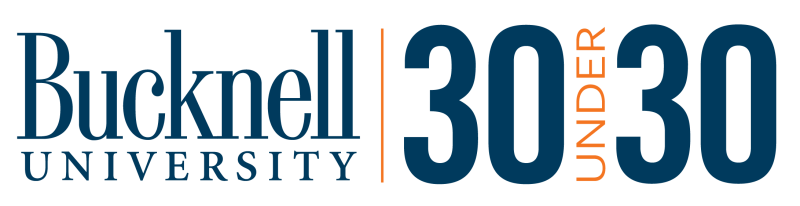 Horizontal 30 under 30 logo with Bucknell word mark