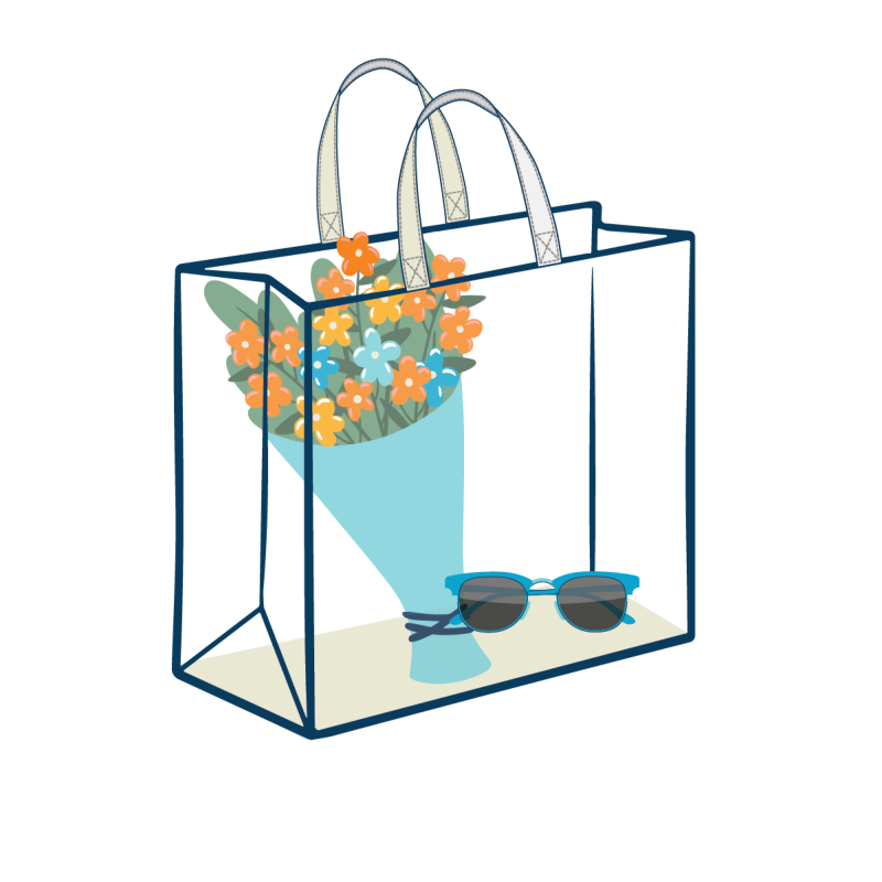 A clear bag that shows internal contents. This bag is allowed at commencement.